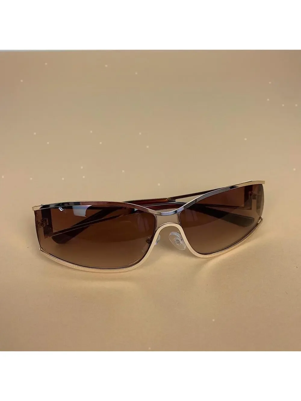 Cyber Grunge Vintage y2k 2000s classy chrome trim sunglasses. Chrome trim brown